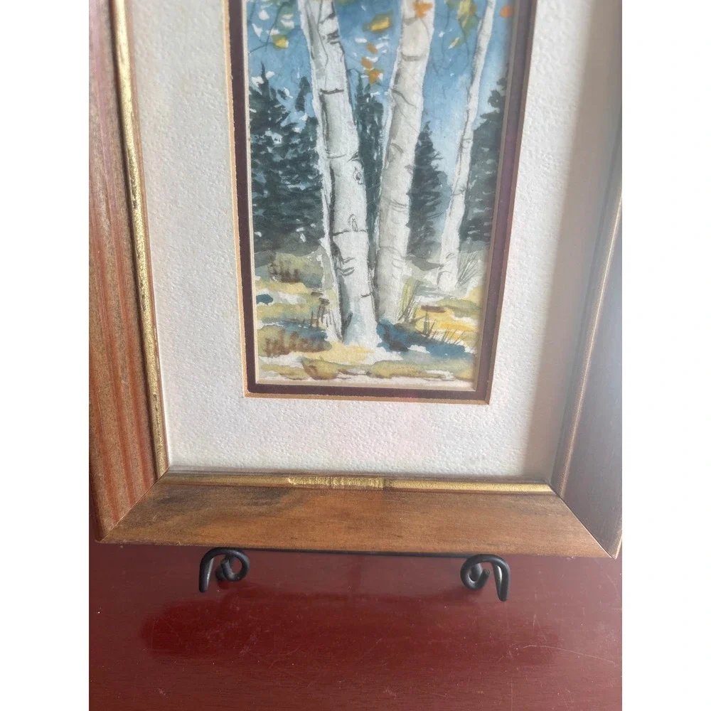 Vintage Birch Tree Watercolor Painting Framed Landscape Forest Nature Art - Picture 3 of 5